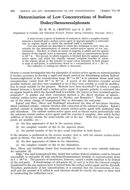 Determination of low concentrations of sodium dodecylbenzenesulphonate