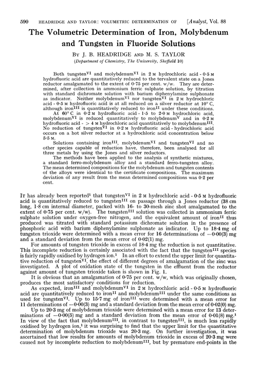 The volumetric determination of iron, molybdenum and tungsten in fluoride solutions