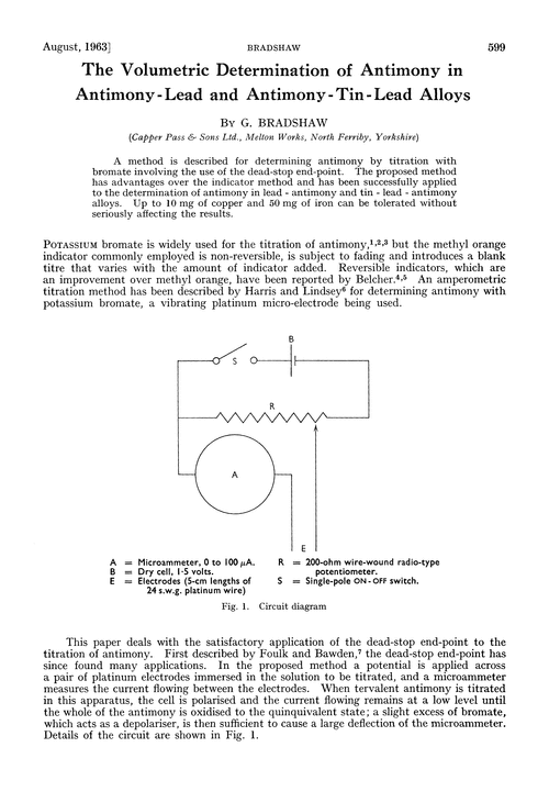 The volumetric determination of antimony in antimony-lead and antimony-tin-lead alloys