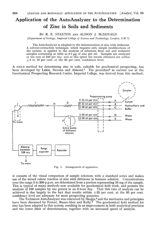 Application of the AutoAnalyzer to the determination of zinc in soils and sediments
