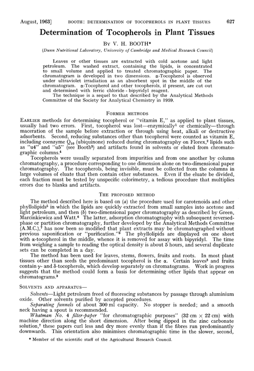 Determination of tocopherols in plant tissues