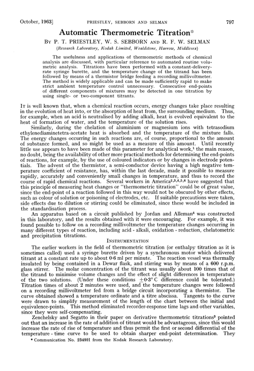 Automatic thermometric titration