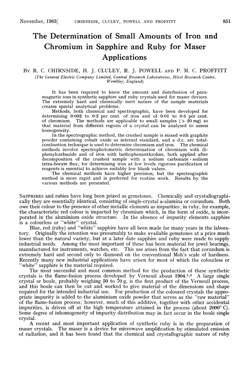 The determination of small amounts of iron and chromium in sapphire and ruby for maser applications