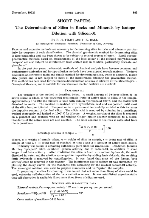 The determination of silica in rocks and minerals by isotope dilution with silicon-31