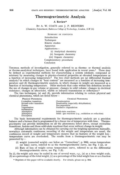 Thermogravimetric analysis. A review