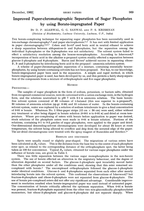 Improved paper-chromatographic separation of sugar phosphates by using borate-impregnated paper