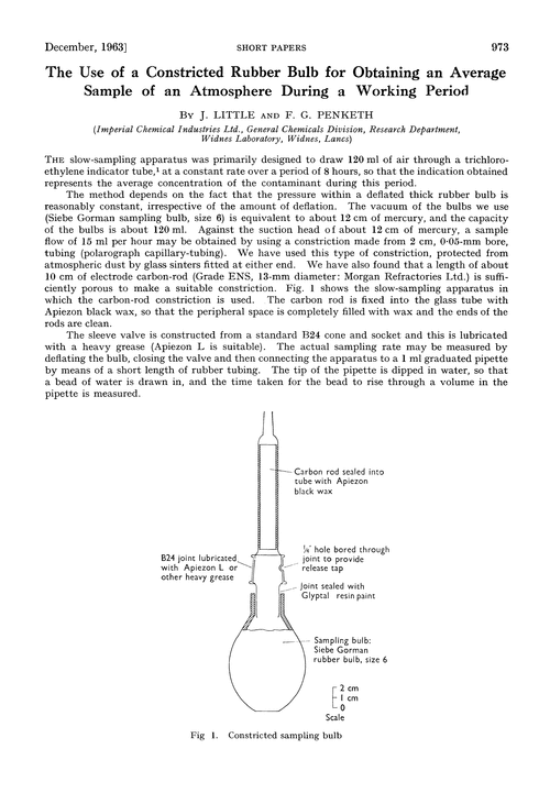 The use of a constricted rubber bulb for obtaining an average sample of an atmosphere during a working period