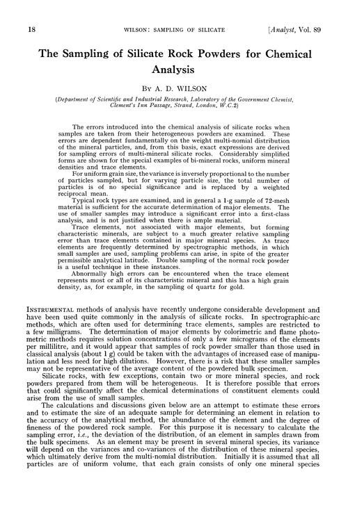 The sampling of silicate rock powders for chemical analysis