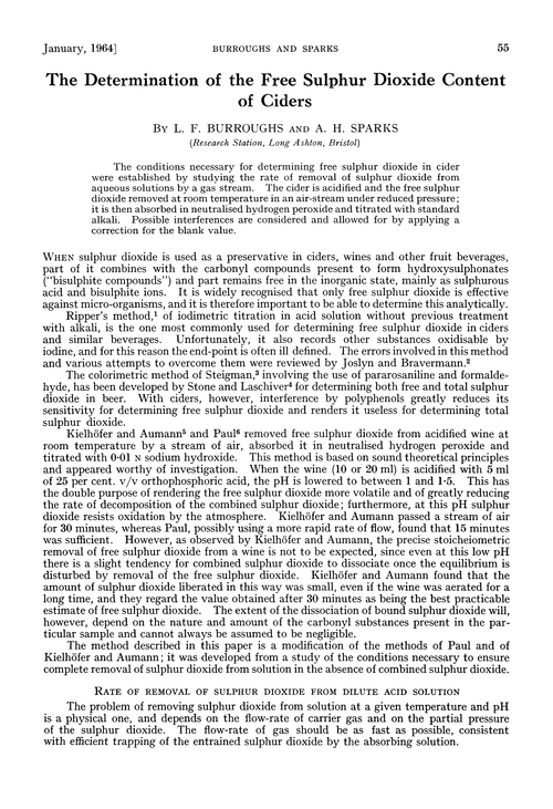 The determination of the free sulphur dioxide content of ciders