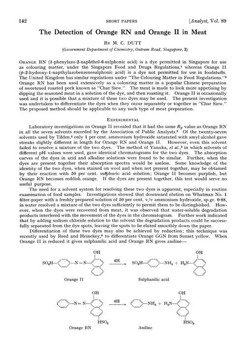 The detection of Orange RN and Orange II in meat