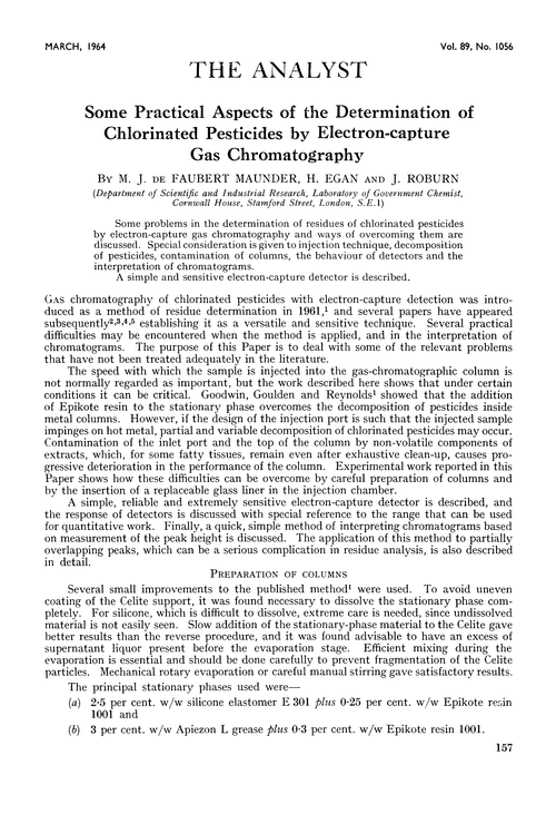 Some practical aspects of the determination of chlorinated pesticides by electron-capture gas chromatography