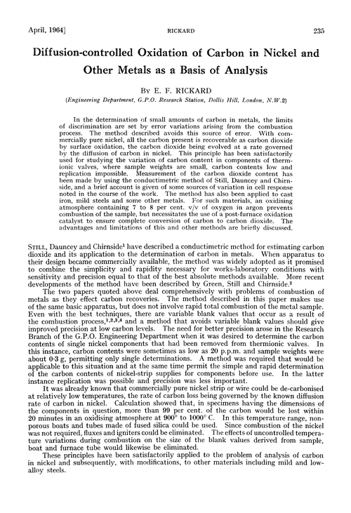 Diffusion-controlled oxidation of carbon in nickel and other metals as a basis of analysis