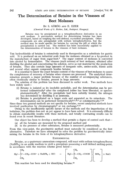 The determination of betaine in the vinasses of beet molasses