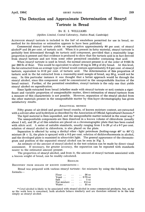 The detection and approximate determination of stearyl tartrate in bread
