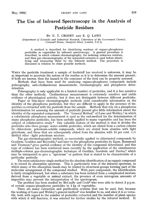 The use of infrared spectroscopy in the analysis of pesticide residues