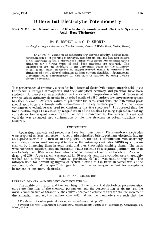 Differential electrolytic potentiometry. Part XIV. An examination of electrode parameters and electrode systems in acid-base titrimetry