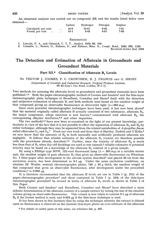 The detection and estimation of aflatoxin in groundnuts and groundnut materials. Part III. Classification of aflatoxin B1 levels