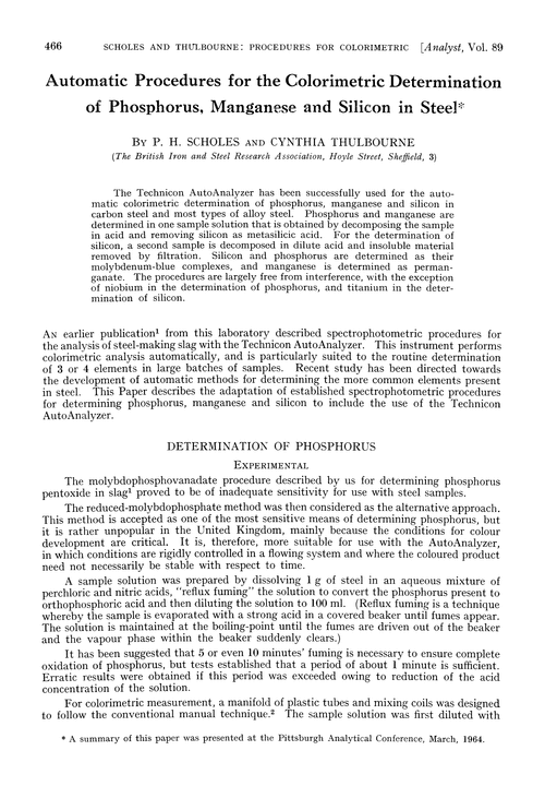 Automatic procedures for the colorimetric determination of phosphorus, manganese and silicon in steel