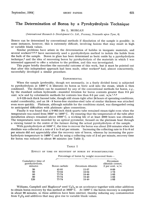 The determination of boron by a pyrohydrolysis technique