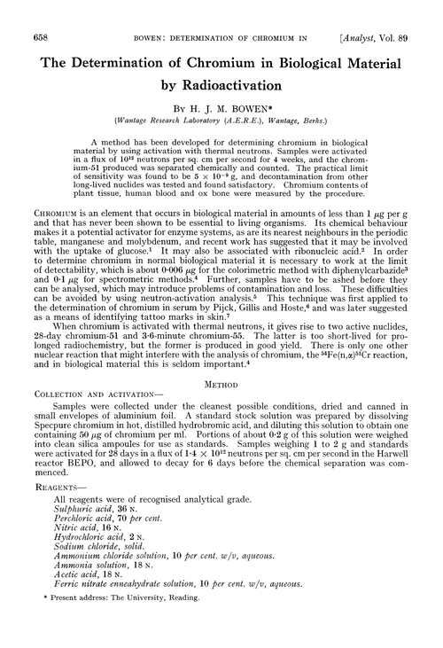 The determination of chromium in biological material by radioactivation