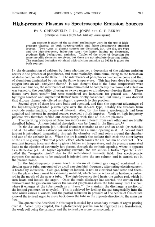 High-pressure plasmas as spectroscopic emission sources