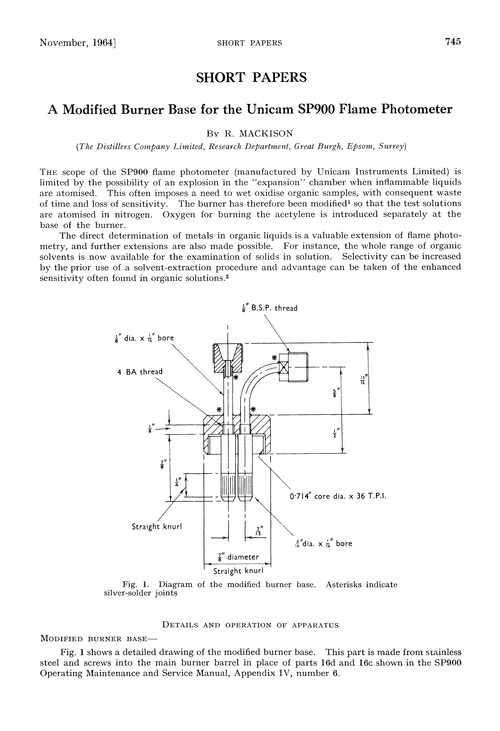 A modified burner base for the Unicam SP900 flame photometer