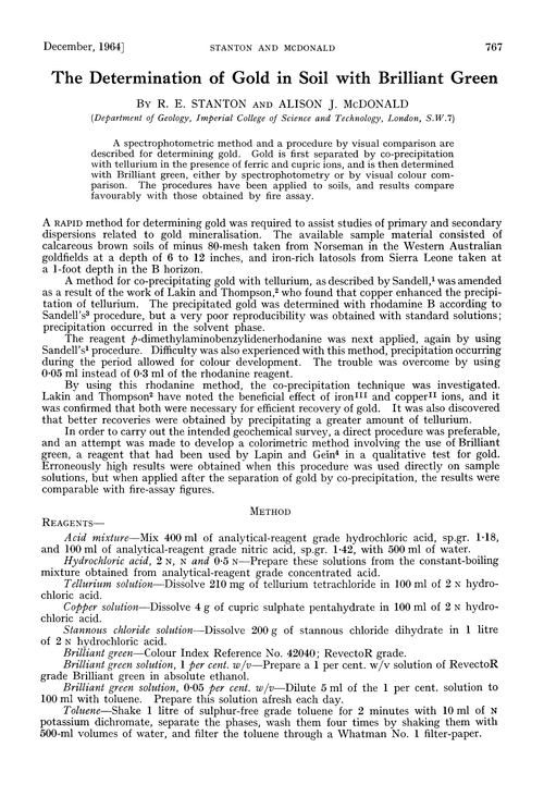 The determination of gold in soil with Brilliant green