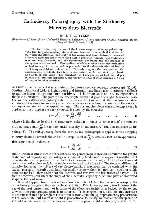Cathode-ray polarography with the stationary mercury-drop electrode