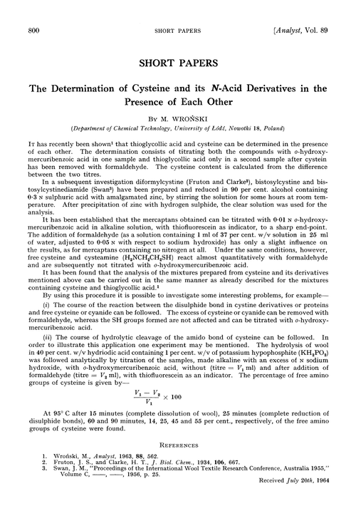 The determination of cysteine and its N-acid derivatives in the presence of each other