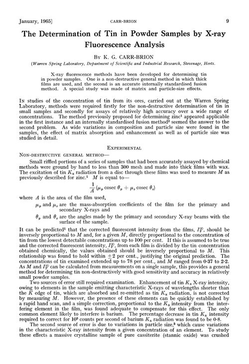 The determination of tin in powder samples by X-ray fluorescence analysis