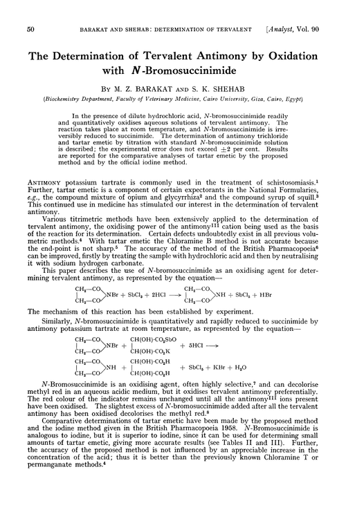 The determination of tervalent antimony by oxidation with N-bromosuccinimide