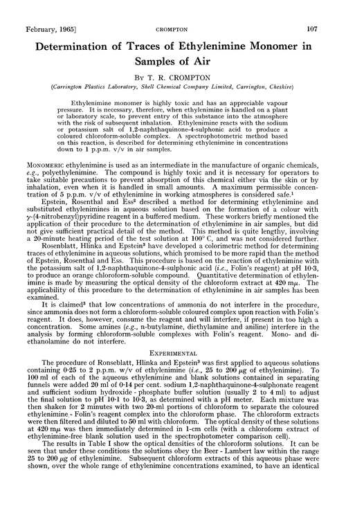 Determination of traces of ethylenimine monomer in samples of air