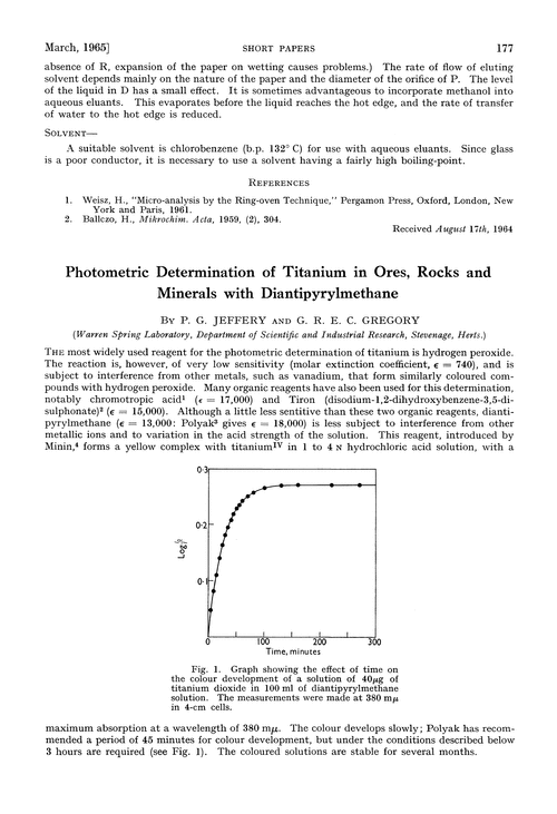 Photometric determination of titanium in ores, rocks and minerals with diantipyrylmethane