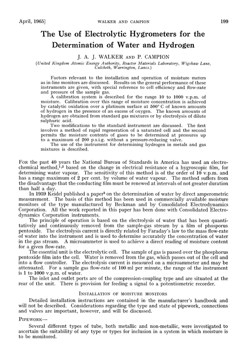 The use of electrolytic hygrometers for the determination of water and hydrogen
