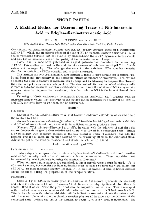 A modified method for determining traces of nitrilotriacetic acid in ethylenediaminetetra-acetic acid