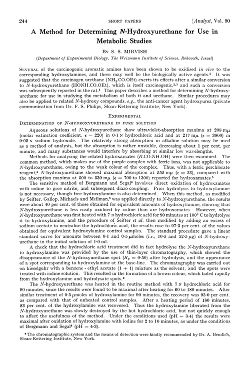 A method for determining N-hydroxyurethane for use in metabolic studies