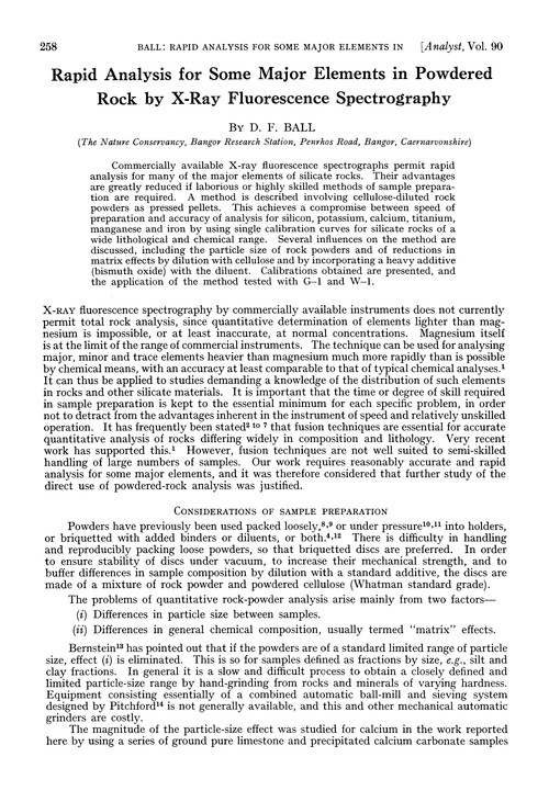 Rapid analysis for some major elements in powdered rock by X-ray fluorescence spectrography