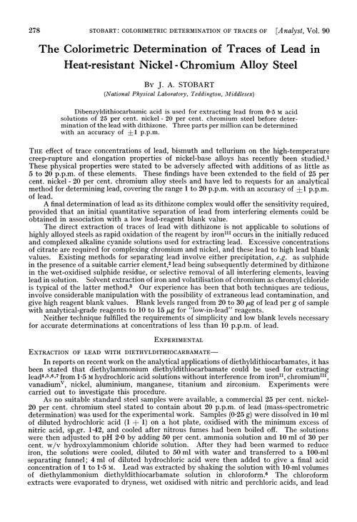 The colorimetric determination of traces of lead in heat-resistant nickel-chromium alloy steel
