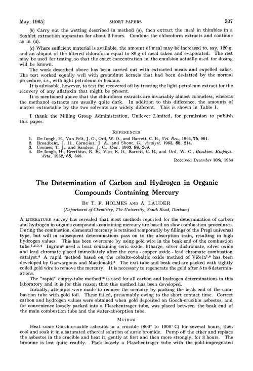 The determination of carbon and hydrogen in organic compounds containing mercury