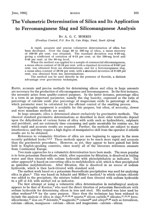 The volumetric determination of silica and its application to ferromanganese slag and silicomanganese analysis