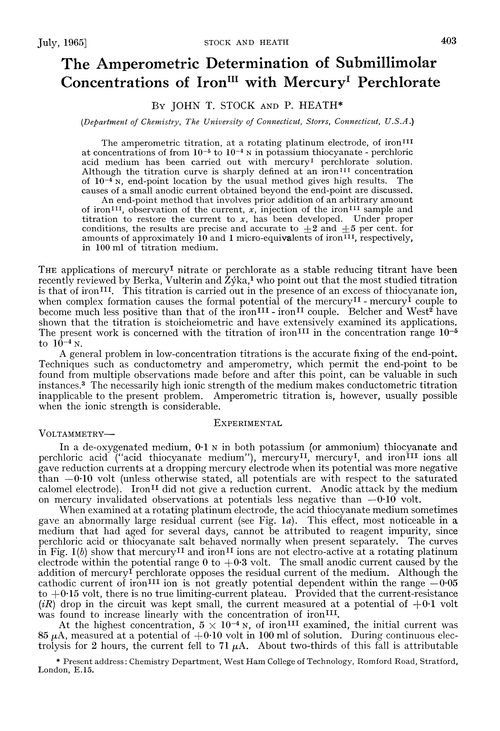 The amperometric determination of submillimolar concentrations of ironIII with mercuryI perchlorate
