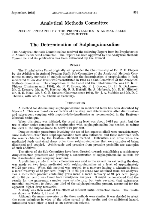 The determination of sulphaquinoxaline