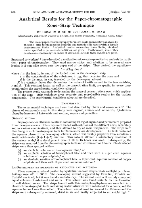 Analytical results for the paper-chromatographic zone-strip technique