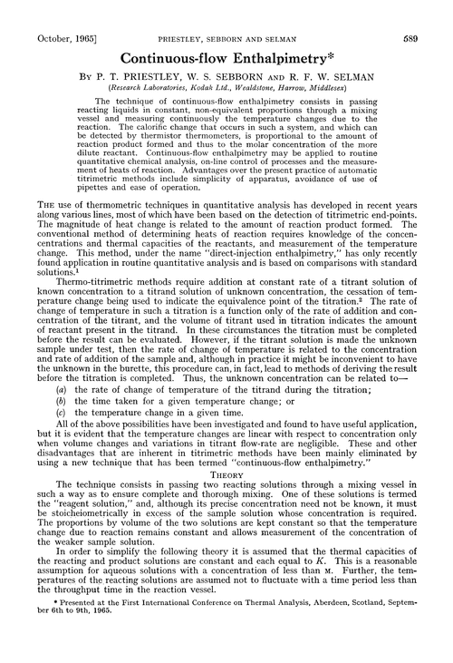 Continuous-flow enthalpimetry