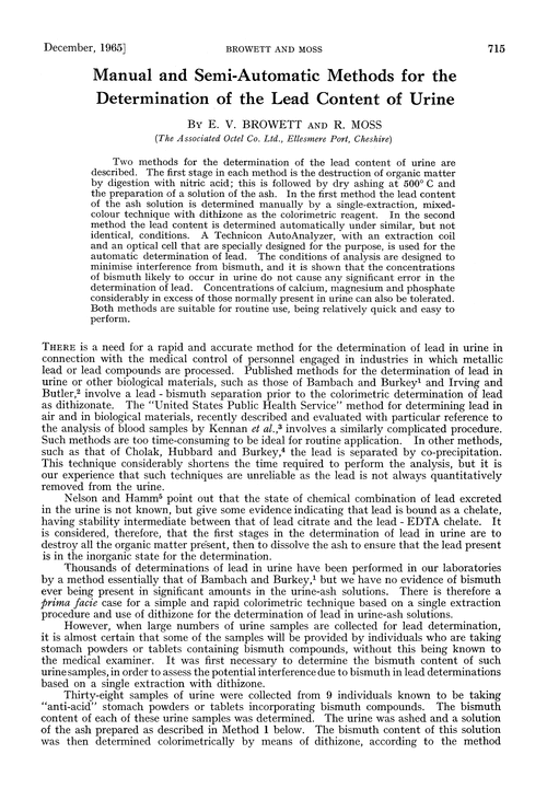 Manual and semi-automatic methods for the determination of the lead content of urine