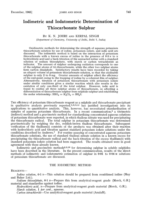 Iodimetric and iodatometric determination of thiocarbonate sulphur