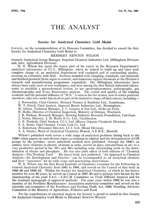 Society for Analytical Chemistry Gold Medal