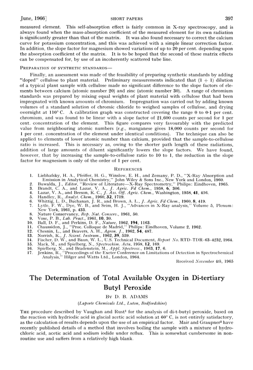 The determination of total available oxygen in di-tertiary butyl peroxide