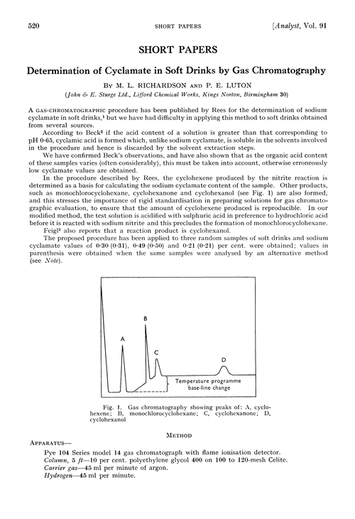 Determination of cyclamate in soft drinks by gas chromatography