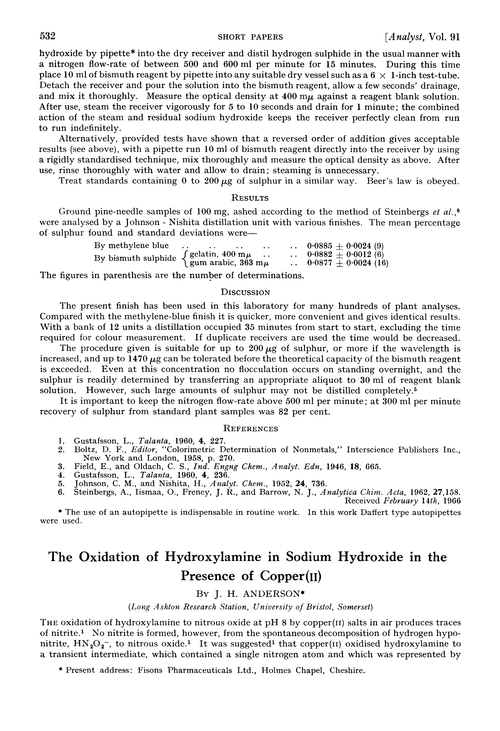 The oxidation of hydroxylamine in sodium hydroxide in the presence of copper(II)